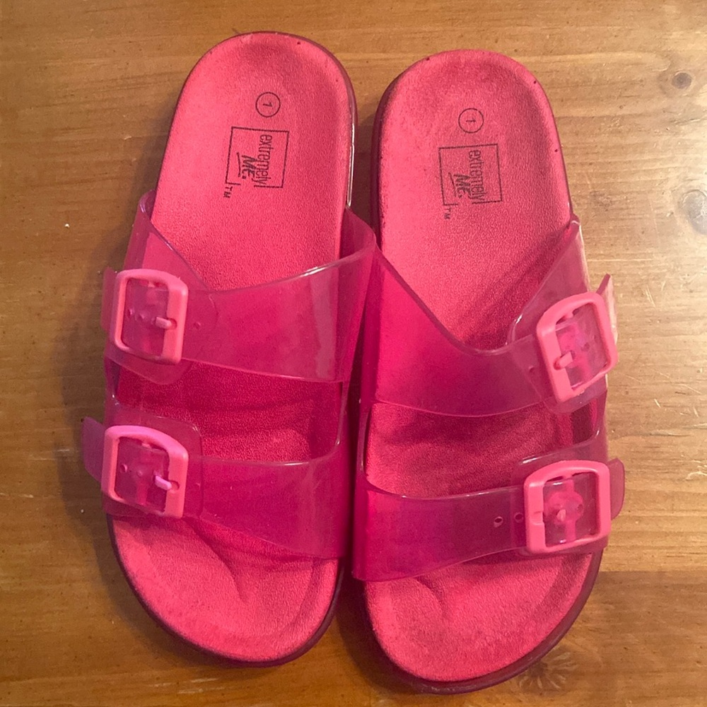 Extremely Me Neon Jelly Two Buckle Footbed Sandals Pink size 1